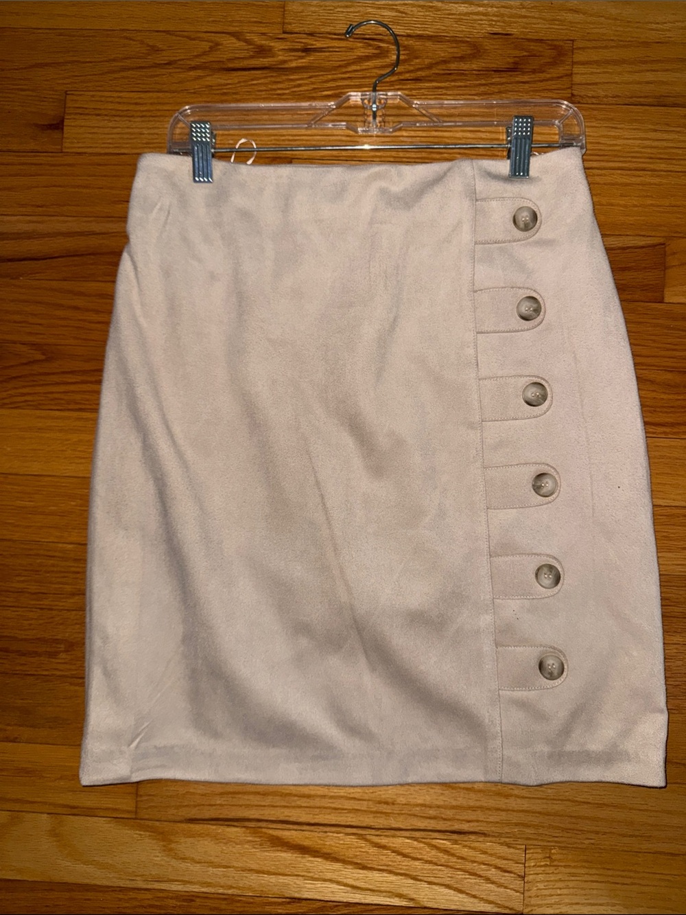 Cream Button-Detail Mini faux suede skirt